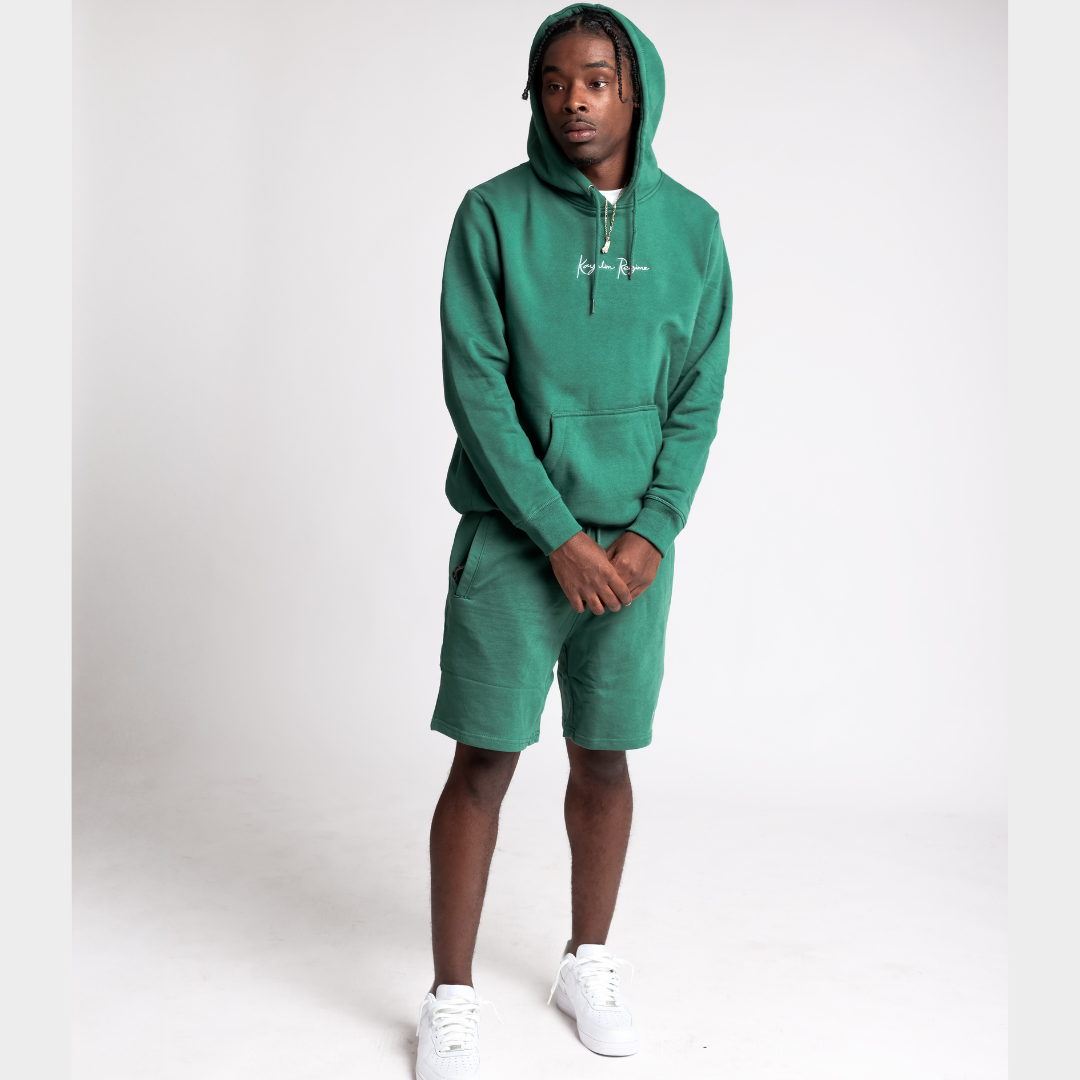 Kayalim Regime Embroidered Script Logo Hoodie/Short Set