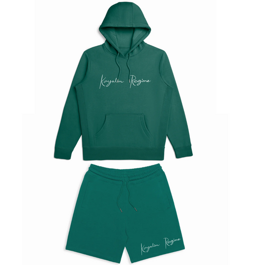 Kayalim Regime Embroidered Script Logo Hoodie/Short Set
